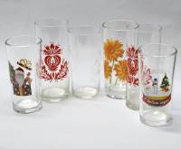 Набор стаканов 6 шт стекло Герберы С Новым годом Красный цветок, узкие высокие 